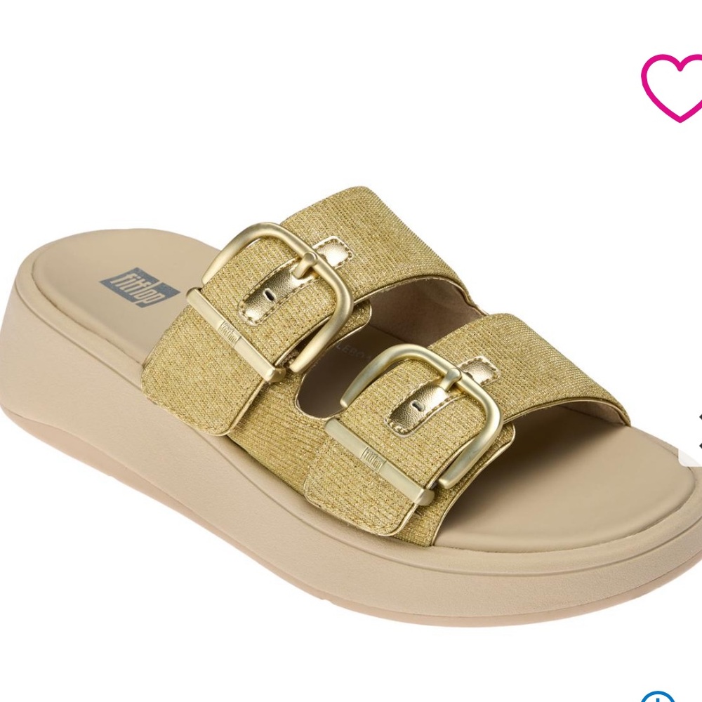 New FitFlop F-Mode Buckle Shimmerlux Flatform Slides-NWOT-Size 8